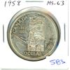 Image 1 : 1958 Silver Dollar. Celebrates the Centenary of British Columbia. MS-63. Lustrous.