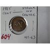 Image 1 : 1965 Canadian Cent Struck Off Centre with baseball cap effect. MS-63.