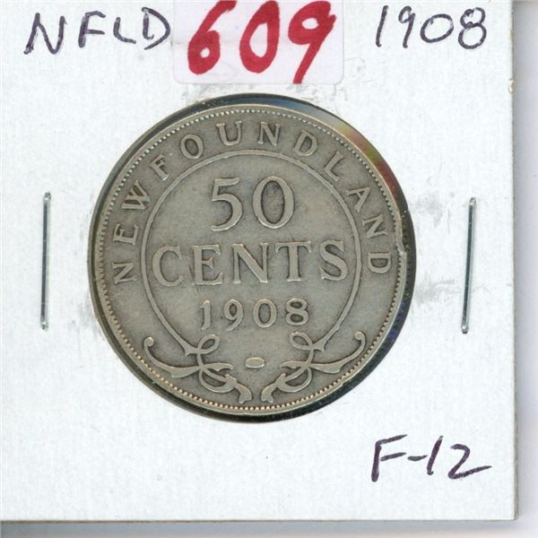 Newfoundland. 1908 Silver 50 Cents. Mintage of 160,000. F-12.