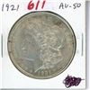 Image 1 : U.S. 1921 Morgan Silver Dollar. Last year of the Morgan Dollar. AU-50.