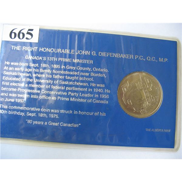 1975 JOHN G. DIEFENBAKER MEDALLION to CELEBRATE HIS 80th BIRTHDAY