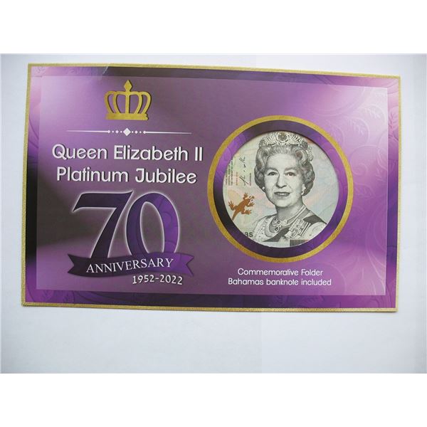 QUEEN ELIZABETH PLATINUM JUBILEE - BAHAMAS 50 CENT BANKNOTE with FOLDER  -  CRISP UNCIRCULATED