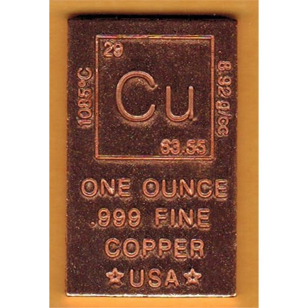 1 OUNCE COPPER BAR  .999 FINE