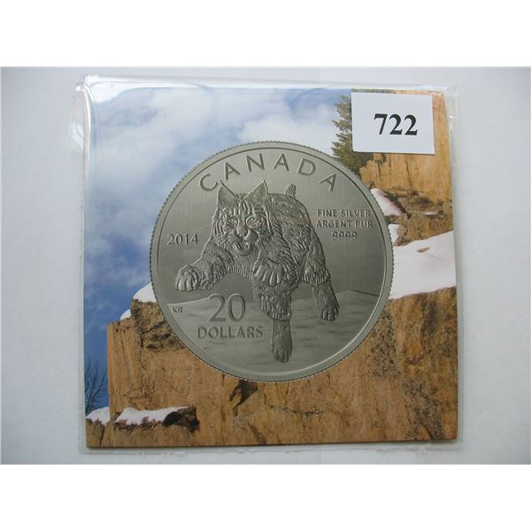 2014 CANADIAN .9999 SILVER $20 MINT COIN - BOBCAT