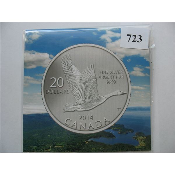 2014 CANADIAN .9999 SILVER $20 MINT COIN - CANADA GOOSE IN FLIGHT