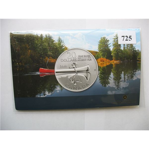 2011 CANADIAN  .9999 SILVER $20 MINT COIN - CANOE