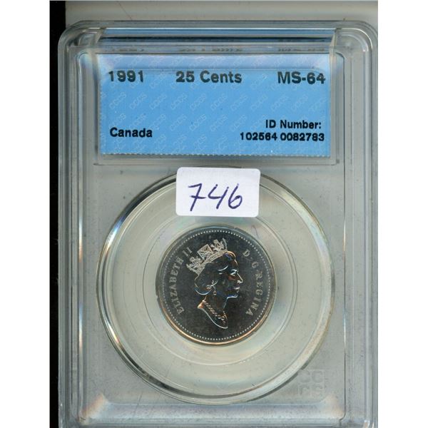 CCCS Graded 1991 Canada 25¢ Coin - MS-64