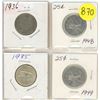 Image 1 : Four silver Canada 25¢ - 1936, 1948, 1967 cougar, 1949