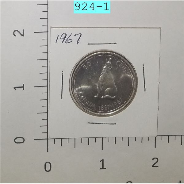 1967 Canadian Fifty Cent Piece Carded Coin