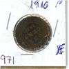 Image 1 : 1910 large 1¢ one cent Canadian coin