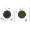 Image 1 : 1918 & 1919 large 1¢ one cent Canadian coins