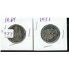 Image 1 : 2 1969 & 1971 50 cent coin silver
