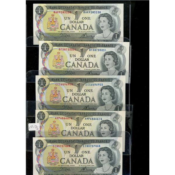 5 1973 $1 Bills uncirc.