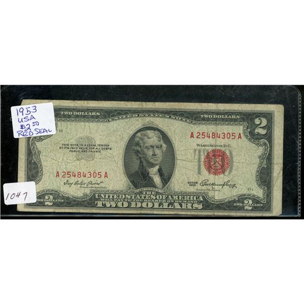 1953 U.S.A Red Seal $2 Bill