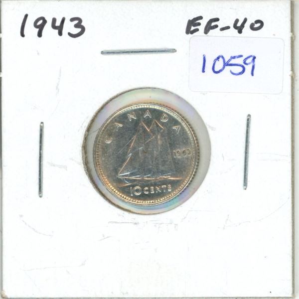 1943 Canadian 10 Cent Coin - EF-40