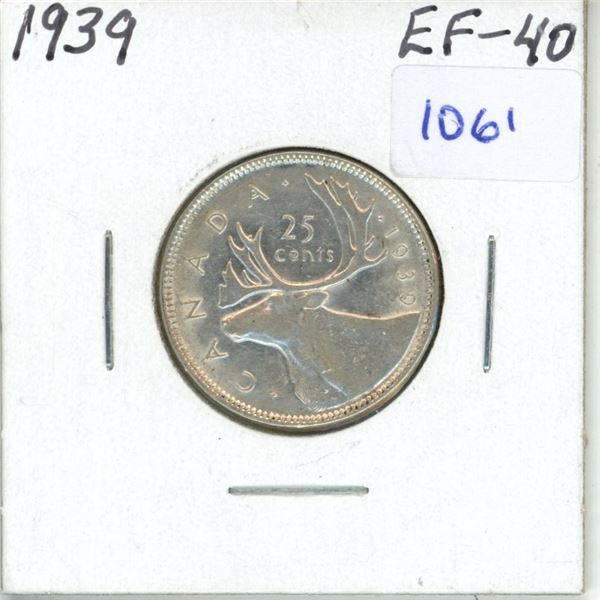 1939 Canadian 25 Cent Coin - EF-40