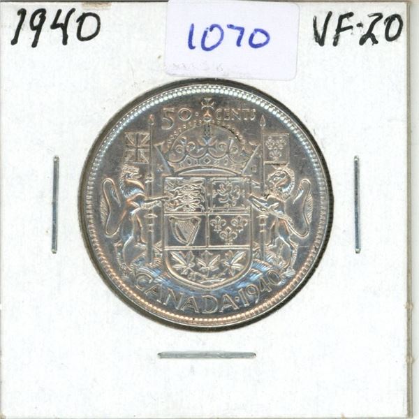 1940 Canadian 50 Cent Coin - VF-20