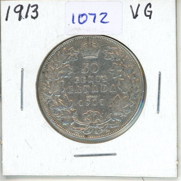 1913 Canadian 50 Cent Coin - VG