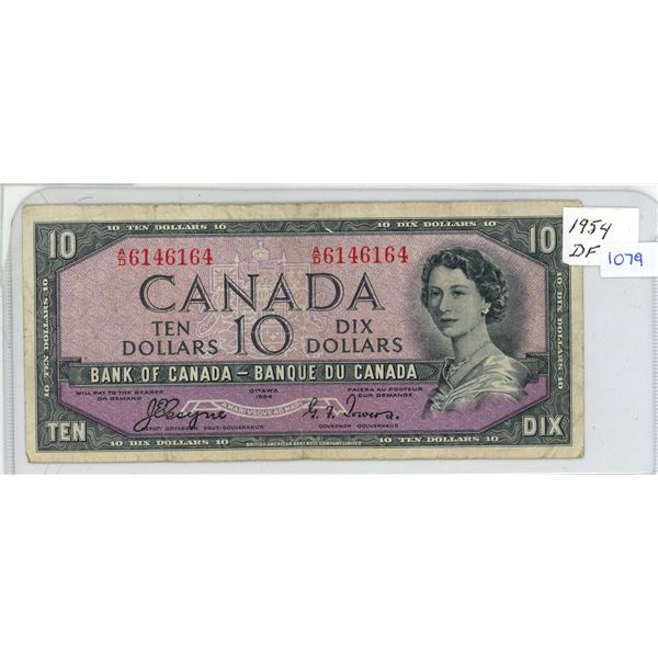 1954 Canadian 10 Dollar Bill - Coyne-Towers (Devils Face)