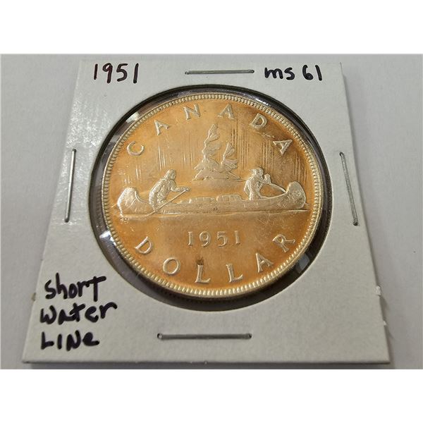 1951 Canada silver dollar - MS-61 S.W.L. (short water line)