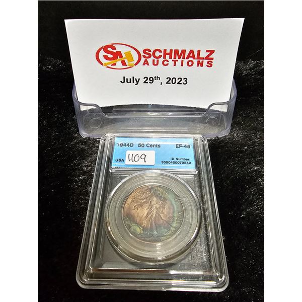 1944D USA 50¢ rainbow colors CCCS graded EF-45