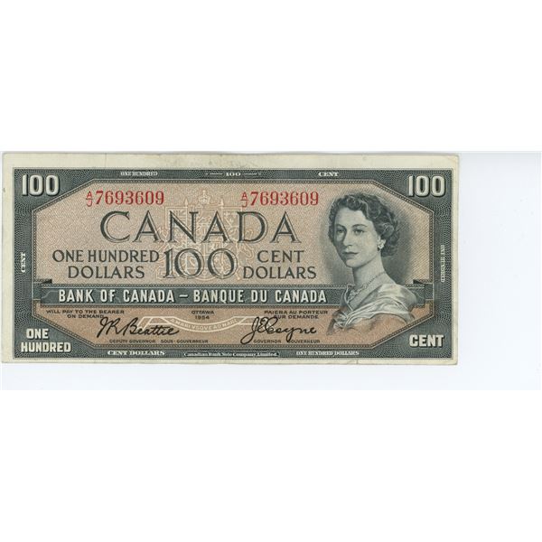 1954 Canadian 100 dollar bill - Beattie/Coyne - A/J 7693609