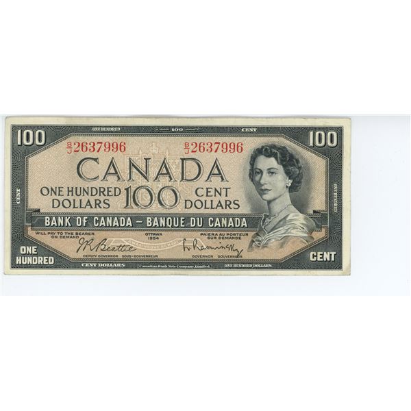 1954 Canadian 100 dollar bill - Beattie/Rasminsky - B/J 2637996