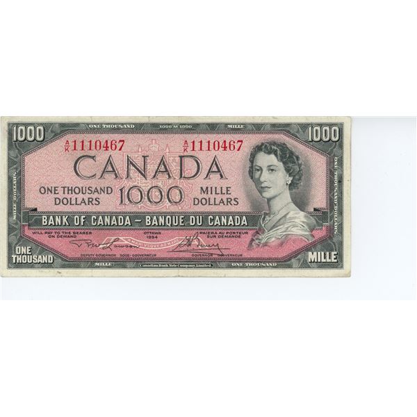 1954 Canadian 1000 dollar bill - Lawson/Bouey - A/K 1110467