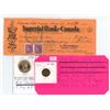 Image 1 : 1949 Imperial bank of Canada cashed cheque & US "JFK" dollar and 1904 US indian head 1 cent