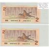 Image 2 : Lot of 2 Sequential 1986 Canada $2 Bills - BUW8139512-3 Thiessen/Crow