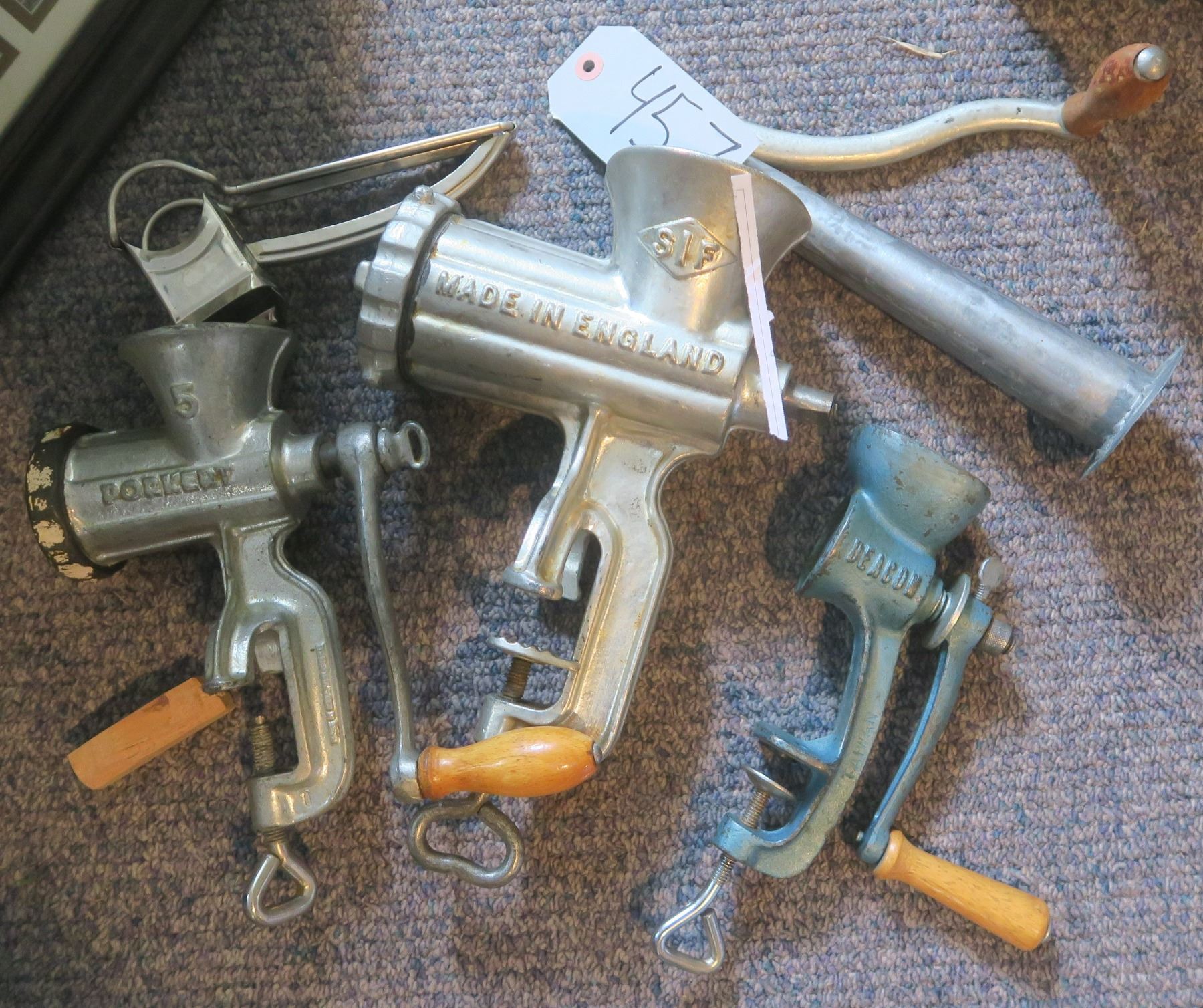 Lot of 2 Antique manual meat grinders + Poppy seed grinder Schmalz