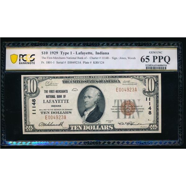 1929 $10 Lafayette IN National PCGS 65PPQ