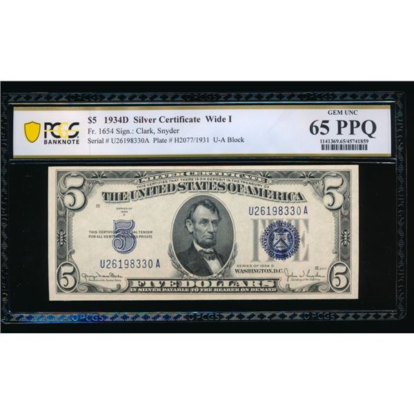 1934D $5 Silver Certificate PCGS 65PPQ