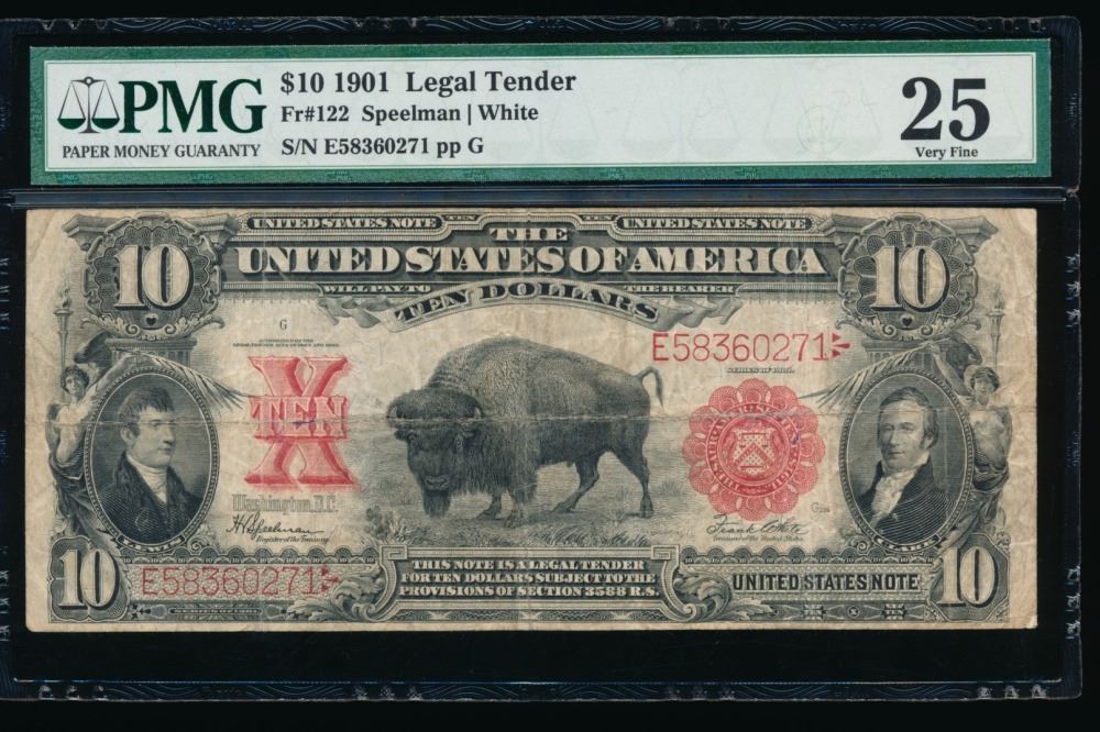 1901 $10 Bison Legal Tender Note PMG 25