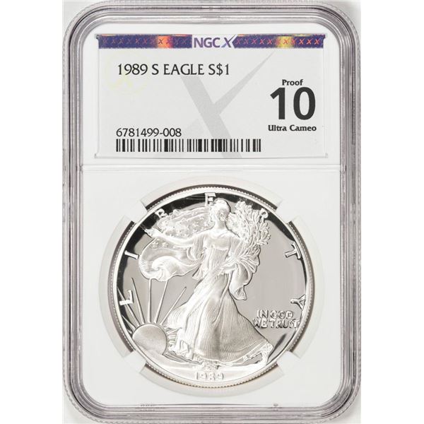 1989-S $1 American Silver Eagle Coin NGCX Proof 10 Ultra Cameo