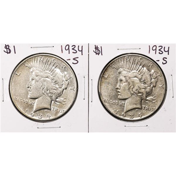 Lot of (2) 1934-S $1 Peace Silver Dollar Coins