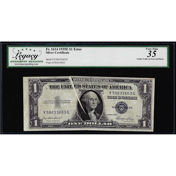 1935E $1 Federal Reserve Note Gutter Fold Error FR.1614 Legacy Very Fine 35