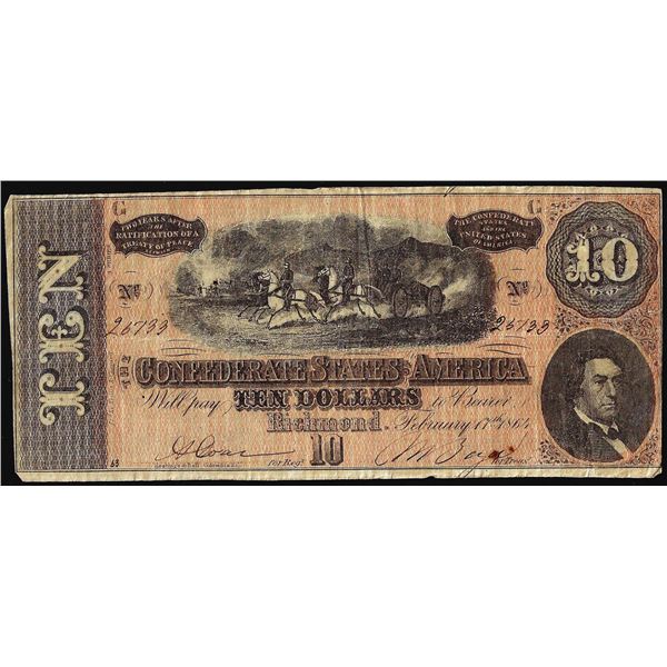 1864 $10 Confederate States of America Note