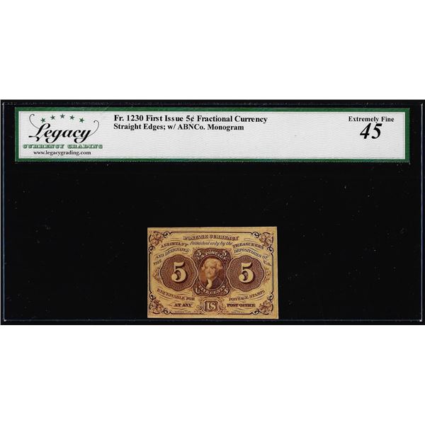 1862 First Issue 5 Cents Fractional Currency Note Fr.1230 Extremely Fine 45