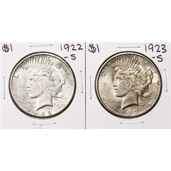 Lot of 1922-S & 1923-S $1 Peace Silver Dollar Coins