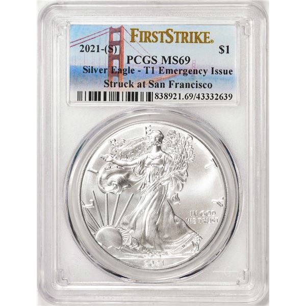2021-(S) Type 1 $1 American Silver Eagle Coin PCGS MS69 First Strike Emergency Issue