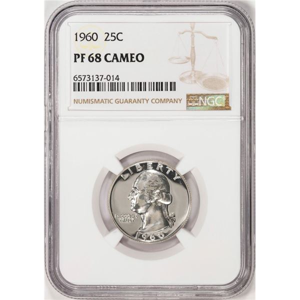 1960 Proof Washington Quarter Coin NGC PF68 Cameo