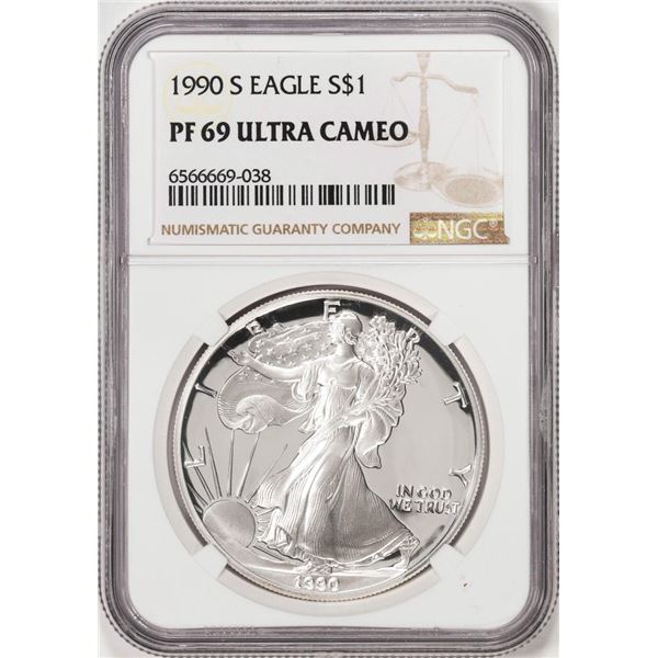 1990-S Proof $1 American Silver Eagle Coin NGC PF69 Ultra Cameo
