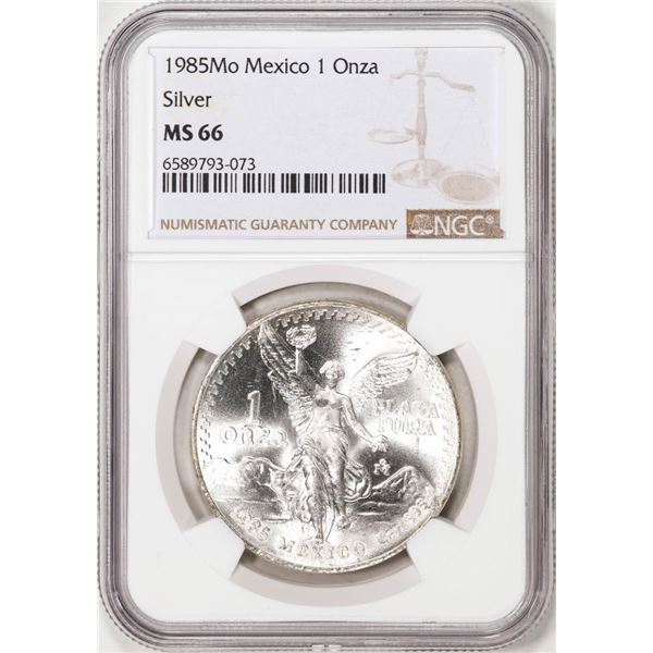1985Mo Mexico 1 Onza Libertad Silver Coin NGC MS66