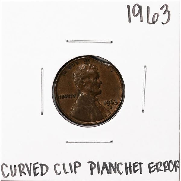 1963-D Lincoln Memorial Cent Coin Curved Clip Planchet Error