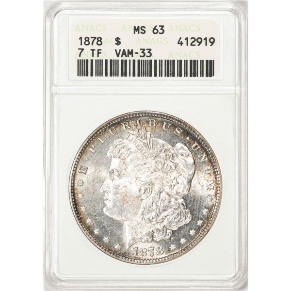 1878 7TF Reverse of 78 VAM-33 $1 Morgan Silver Dollar Coin ANACS MS63 Old Soap Box