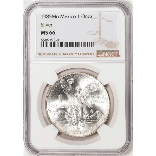 1985Mo Mexico 1 Onza Libertad Silver Coin NGC MS66