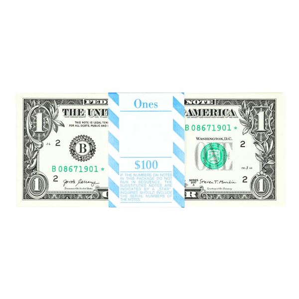 Pack of (100) Consecutive 2017A $1 Federal Reserve STAR Notes New York