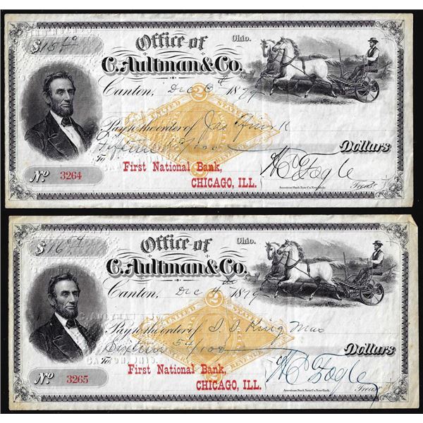Lot of (2) 1879 First National Bank of Chicago, Illinois Notes