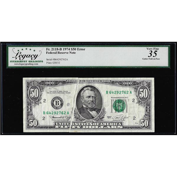 1974 $50 Federal Reserve Note Fr. 2118-B Gutter Fold Error Note Legacy Very Fine 35